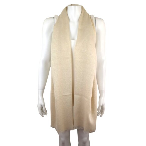 Calvin Klein Accessories - Calvin Klein Womens Lightweight Beige Tan Metallic Evening Wrap Scarf Fringed